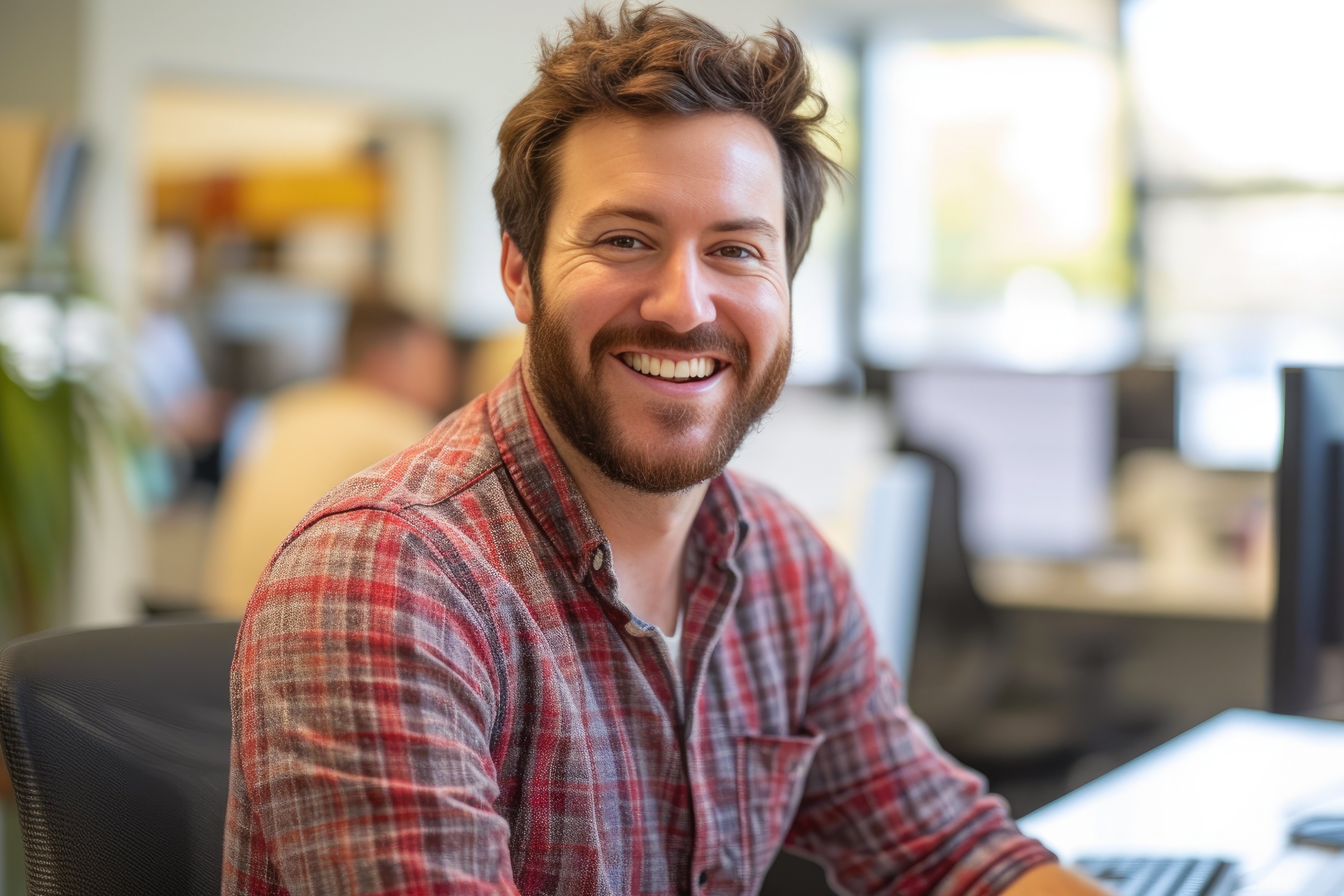 Cheerful Executive Reviewing Work on Computer